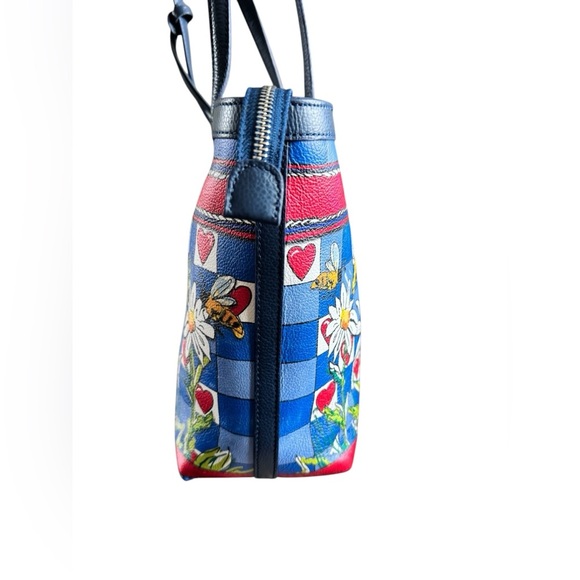 BRIGHTON BEE HAPPY LEATHER TOTE HANDBAG PURSE NAVY BLUE RED BOW HEARTS - Picture 16 of 16